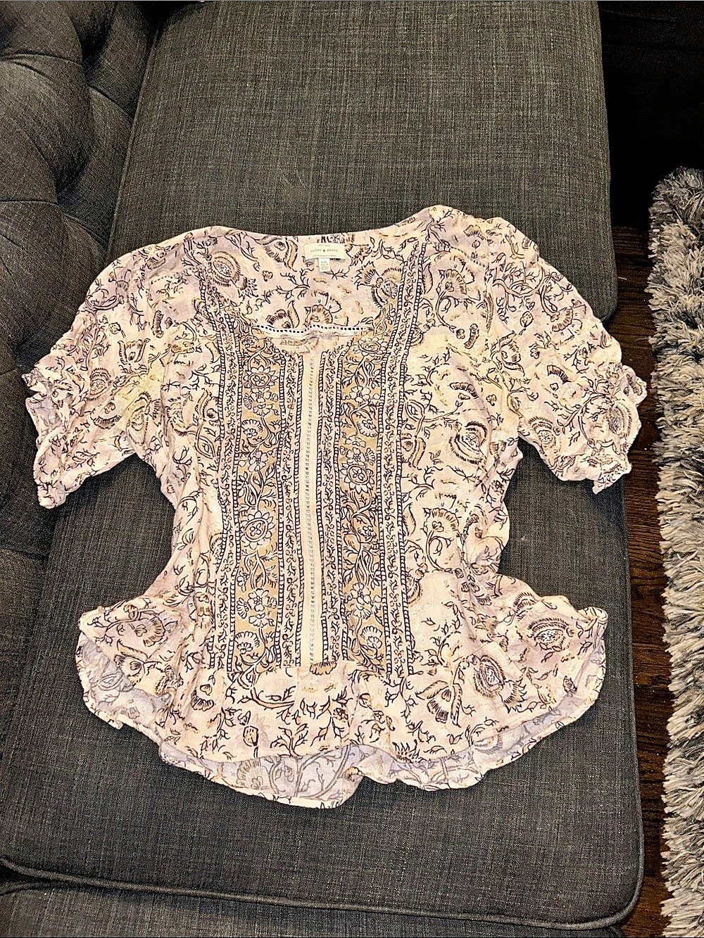 Lucky Brand Paisley Blouse in Pink Cream and Black Size Large